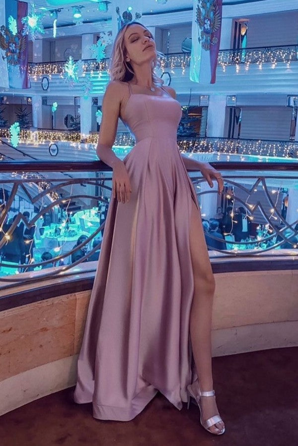 Ballbella offers Simple Halter Backless Dusty Pink High split Long evening Dresses On Sale at an affordable price from Stretch Satin to Column Floor-length skirts. Shop for gorgeous Sleeveless Prom Dresses, Evening Dresses collections for your big day.