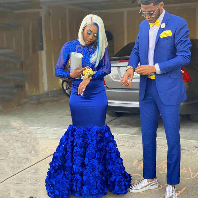 Simple Royal Blue Men's Suit Notch Lapel Slim Fit Prom Outfits-Ballbella