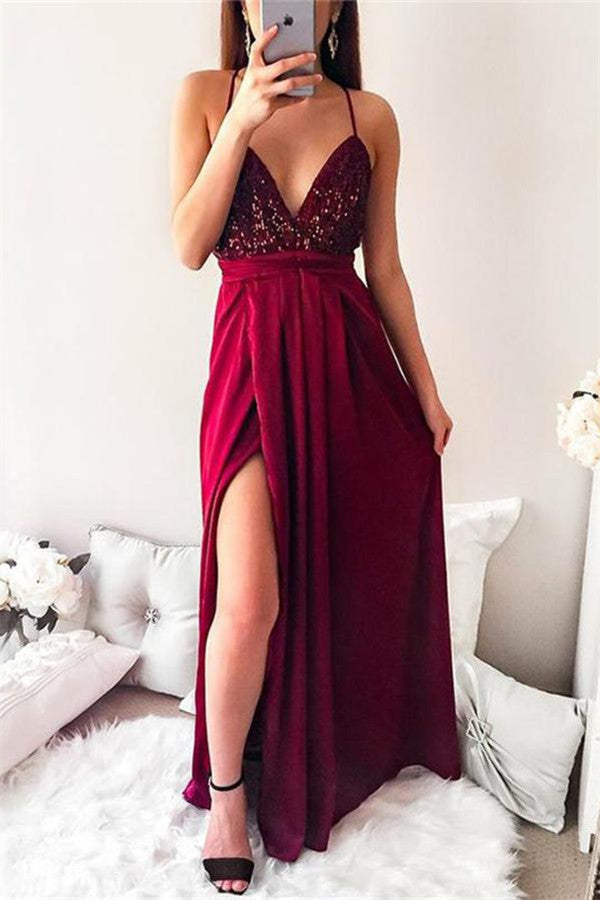 Still not know where to get your event dresses online? Ballbella offer you new arrival Simple Shining Sequins Applique Halter Prom Dresses Side slit Mermaid Sleeveless Chic Evening Dresses at factory price,  fast delivery worldwide.