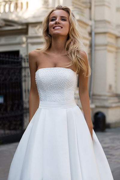 Simple Strapless White A line Zipper up A line Princess Wedding Dress Simple Strapless White A line Zipper up A line Princess Wedding Dress