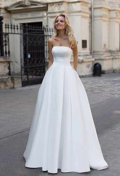Simple Off-white Lace Strapless Mermaid Wedding Dress - VQ