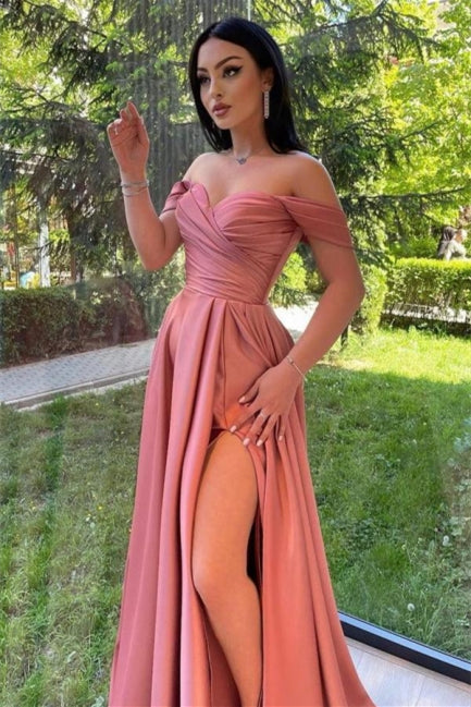 Simple Sweetheart Off-the-shoulder A-line Prom Dress With Split Long-Ballbella