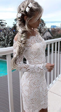 white christmas dresses Simple White Long-Sleeve Mermaid Short Cocktail Party Dresses