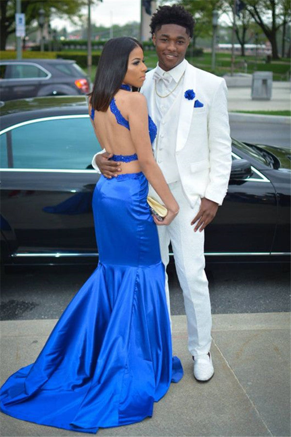 Simple White Three-Piece Wedding Groom Suit Shawl Lapel Prom Outfits-Ballbella