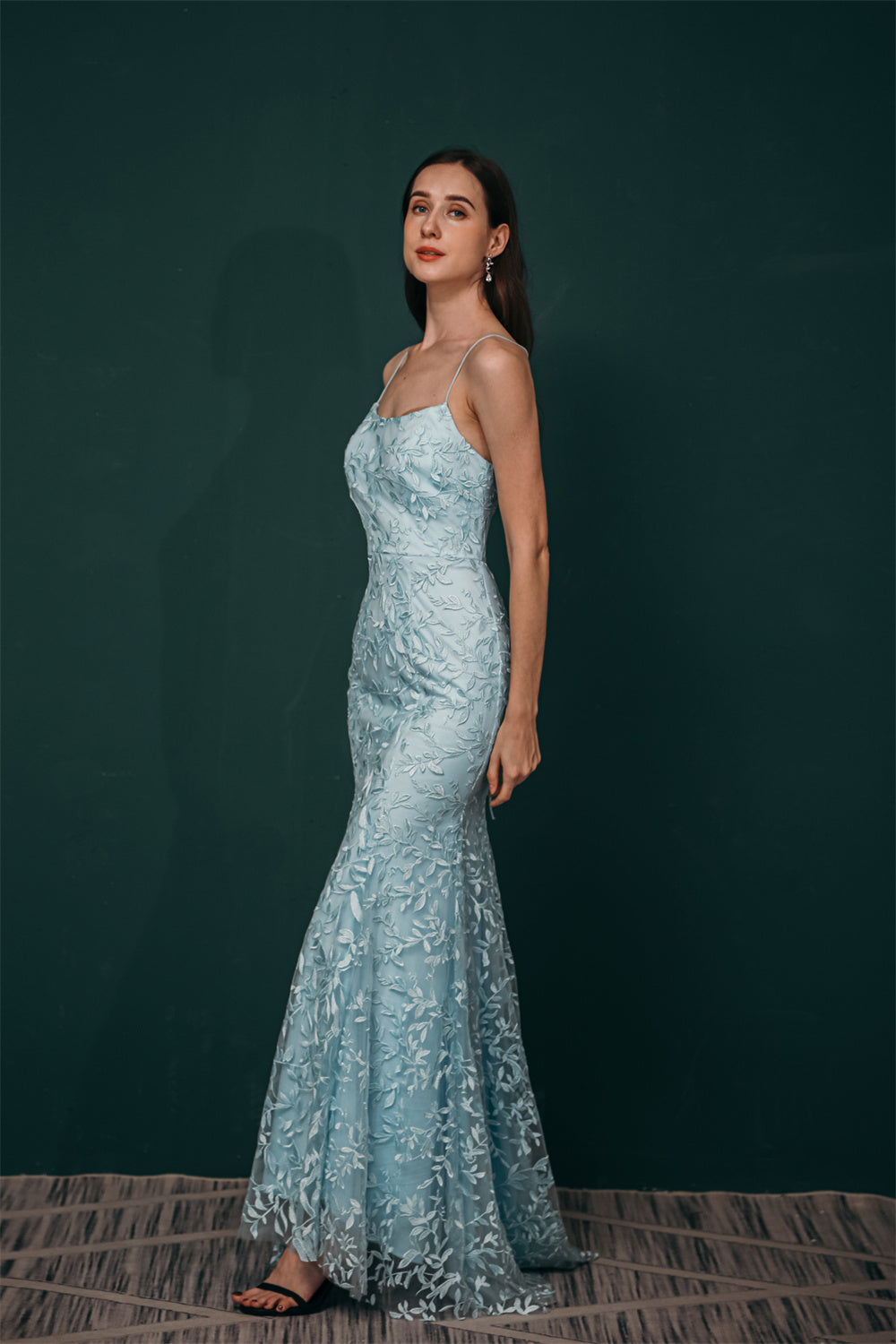 Sky blue Lace Criss-cross back Mermaid Prom Dress, Sky blue / US2 Sky blue Lace Criss-cross back Mermaid Prom Dress, Sky blue / US2