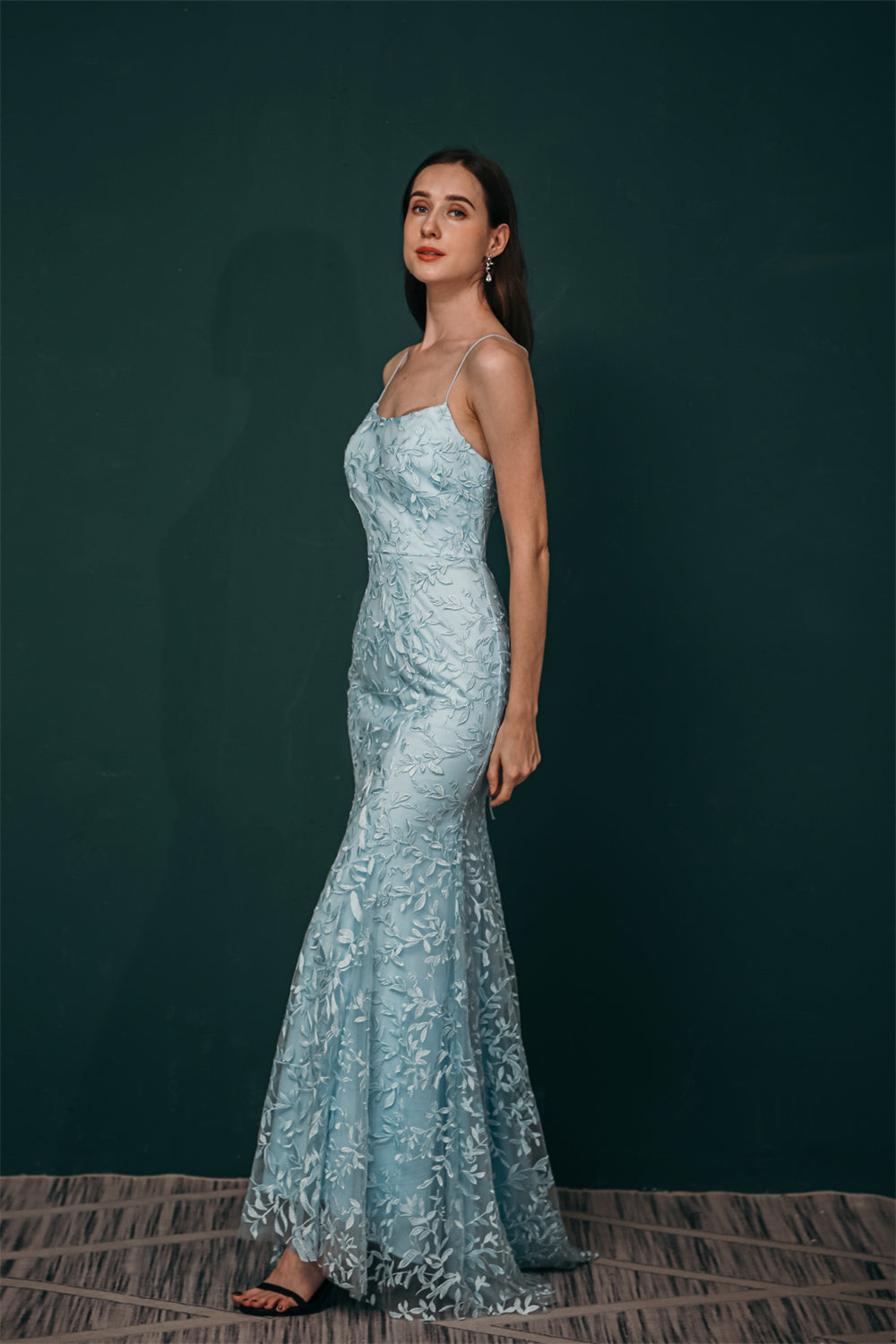 Sky blue Lace Criss-cross back Mermaid Prom Dress – Ballbella