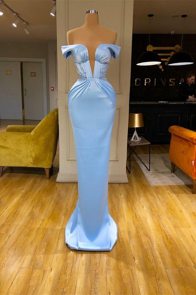 Sky Blue Off-the-Shoulder Mermaid Evening Dress Long-Ballbella