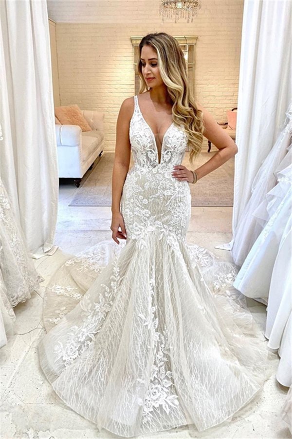 Ballbella.com supplies you Sleeveless Deep V-neck mermaid Summer Bridal Gowns at reasonable price. Fast delivery worldwide. 