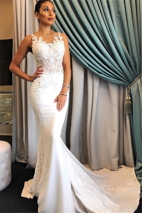 Custom made this latest Sleeveless Mermaid Classic Bridal Gowns Appliques Lace Wedding Dresses Online on Ballbella. We offer extra coupons, make in and affordable price. We provide worldwide shipping and will make the dress perfect for everyoneone.