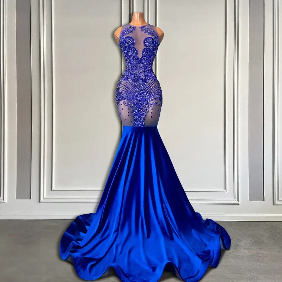 Royal Blue Evening Gown With Sleeves Plus Size Satin Mermaid Royal Blue Evening Gown With Crystal Royal Blue Evening Gown With Sleeves Plus Size Satin Mermaid Royal Blue Evening Gown With Crystal