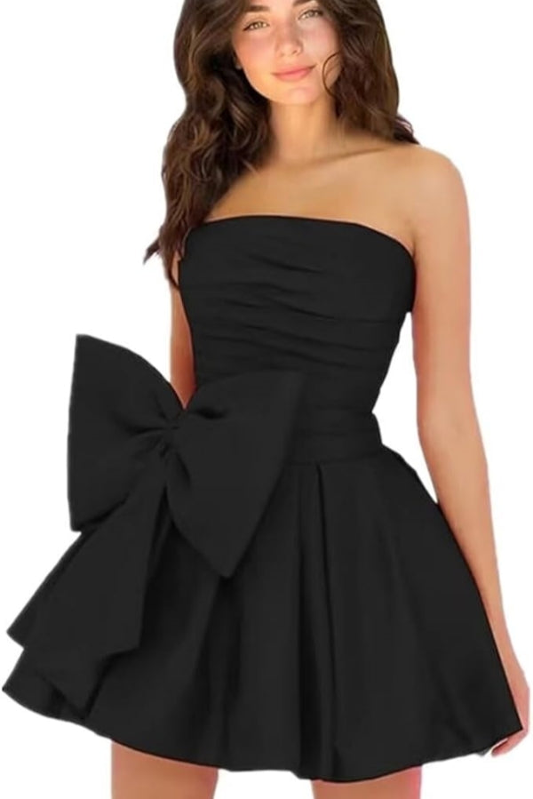 Sleeveless Ruched Short Homecoming Dresses Simple Mini Party Wear Dress with Bow Sleeveless Ruched Short Homecoming Dresses Simple Mini Party Wear Dress with Bow