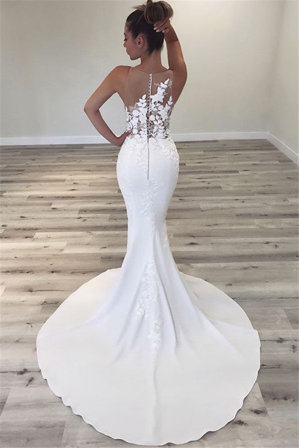 Sleeveless Sheer Tulle Wedding Dresses Mermaid Modern Dresses for Weddings-Ballbella