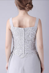 Sleeveless strap backless lace vintage mother's suit-Ballbella