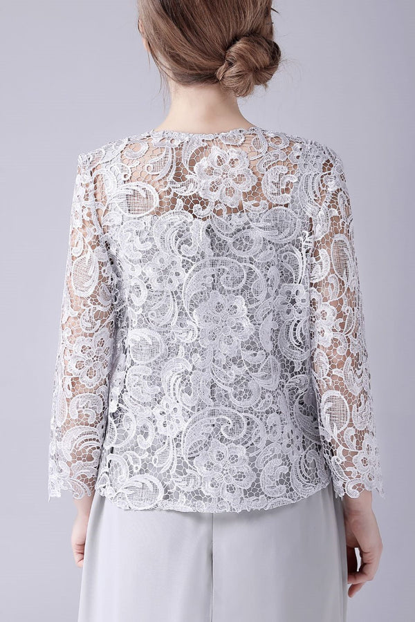 Sleeveless strap backless lace vintage mother's suit-Ballbella