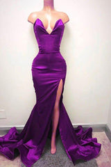 Sleeveless Sweetheart Front-Split Chic Sweep-Train Prom Party Gowns-Ballbella