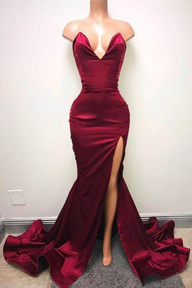 Ballbella offers Elegant Sleeveless Sweetheart Front-Split Chic Sweep-Train Prom Party Gowns at a cheap price from Stretch Satin to Mermaid hem.. Gorgeous yet affordable Long Sleevess .