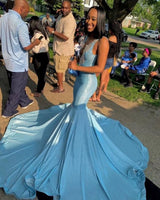 Looking for Prom Dresses, Evening Dresses in Mermaid style,  and Gorgeous Appliques work? Ballbella has all covered on this elegant Sleeveless V-neck Appliques Court Train Mermaid Long Prom Dresses.