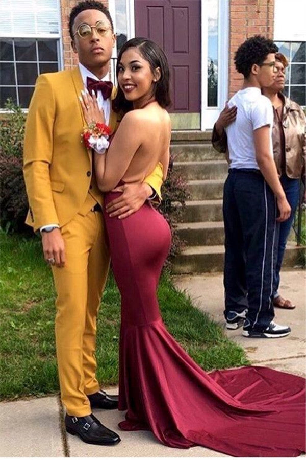Slim Fit Yellow One Button Three-Piece Prom Suit with Shawl Lapel-Ballbella