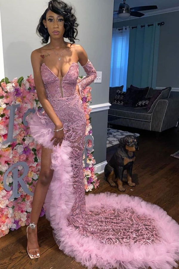 Looking for Prom Dresses, Evening Dresses in Satin, Tulle,  style,  and Gorgeous Appliques, Split Front work? Ballbella has all covered on this elegant Slim mermaid Evening Dress Sweep train.
