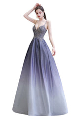 Spaghetti Strap Ombre Pruple Sparkle Prom Dresses-Ballbella