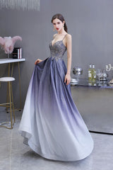 Spaghetti Strap Ombre Pruple Sparkle Prom Dresses-Ballbella