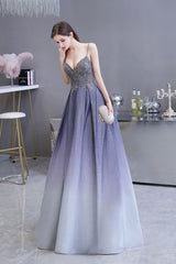 Spaghetti Strap Ombre Pruple Sparkle Prom Dresses-Ballbella