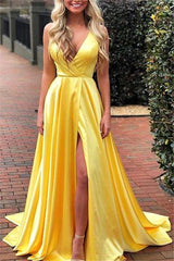 Spaghetti Strap Shiny Royal Blue Prom Party Gowns with High Split Chic V-neck Princess Evening dress On Sale-Ballbella