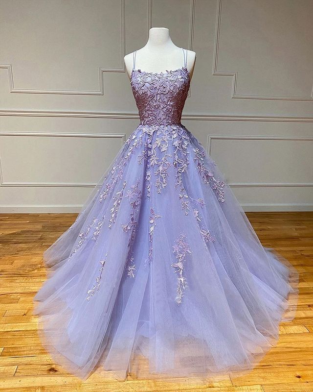 Ballbella offers Spaghetti Straps Floral Lace Aline Evening Gown Sleeveless Prom Party Gowns at a good price from Tulle to A-line Floor-length hem. Gorgeous yet affordable Sleeveless Prom Dresses, Evening Dresses.