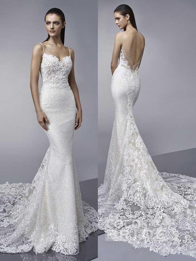 This Spaghetti Straps Shiny Sequins Mermaid Wedding Dresses Backless Appliques Bridal Gowns at Ballbella comes in all sizes and colors. Shop a selection of formal dresses for special occasion and weddings at reasonable price.