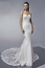 Spaghetti Straps Shiny Sequins Mermaid Wedding Dresses Backless Appliques Bridal Gowns-Ballbella