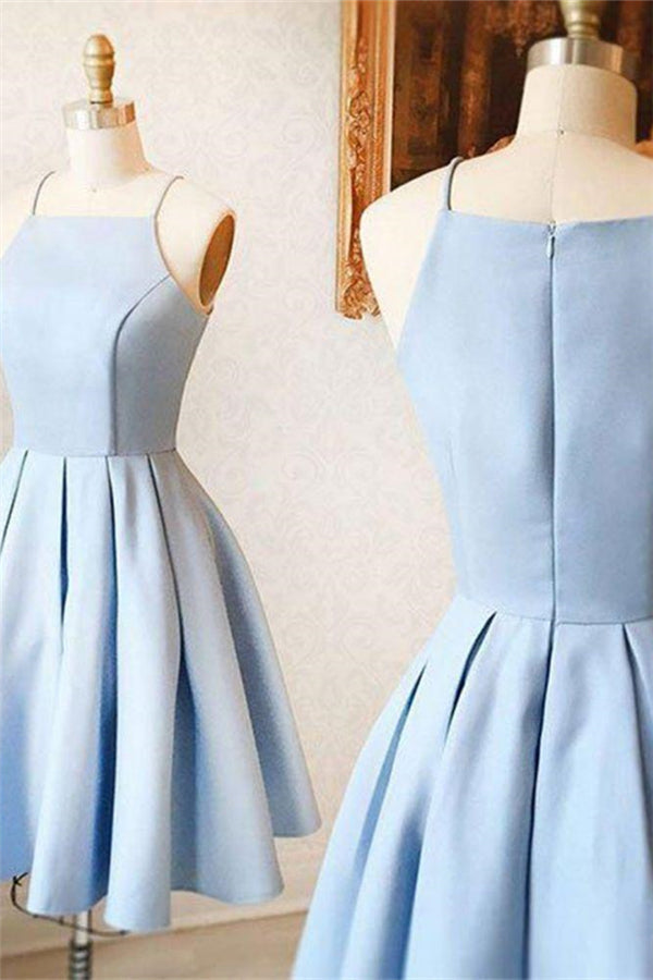 Spaghetti Straps Sky Blue Mini Dress Simple Homecoming Dress-Ballbella