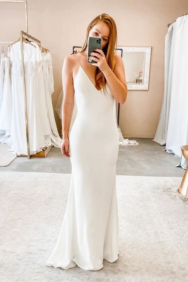 This Spaghetti Straps V-neck Sheath Wedding Dresses Modern Backless Bridal Gowns at Ballbella comes in all sizes and colors. Shop a selection of formal dresses for special occasion and weddings at reasonable price.