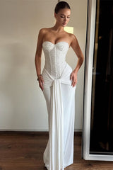 Sparking White Sweetheart Strapless Sleeveless Prom Dress Mermaid Beads Pleats With Zipper-Ballbella