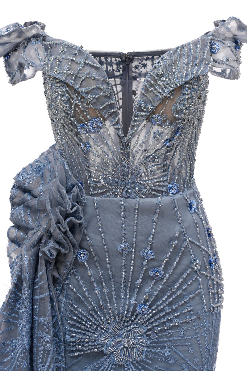 Lilac Tulle Beaded V-neck Mermaid Tulle Evening Dresses Lilac Tulle Beaded V-neck Mermaid Tulle Evening Dresses