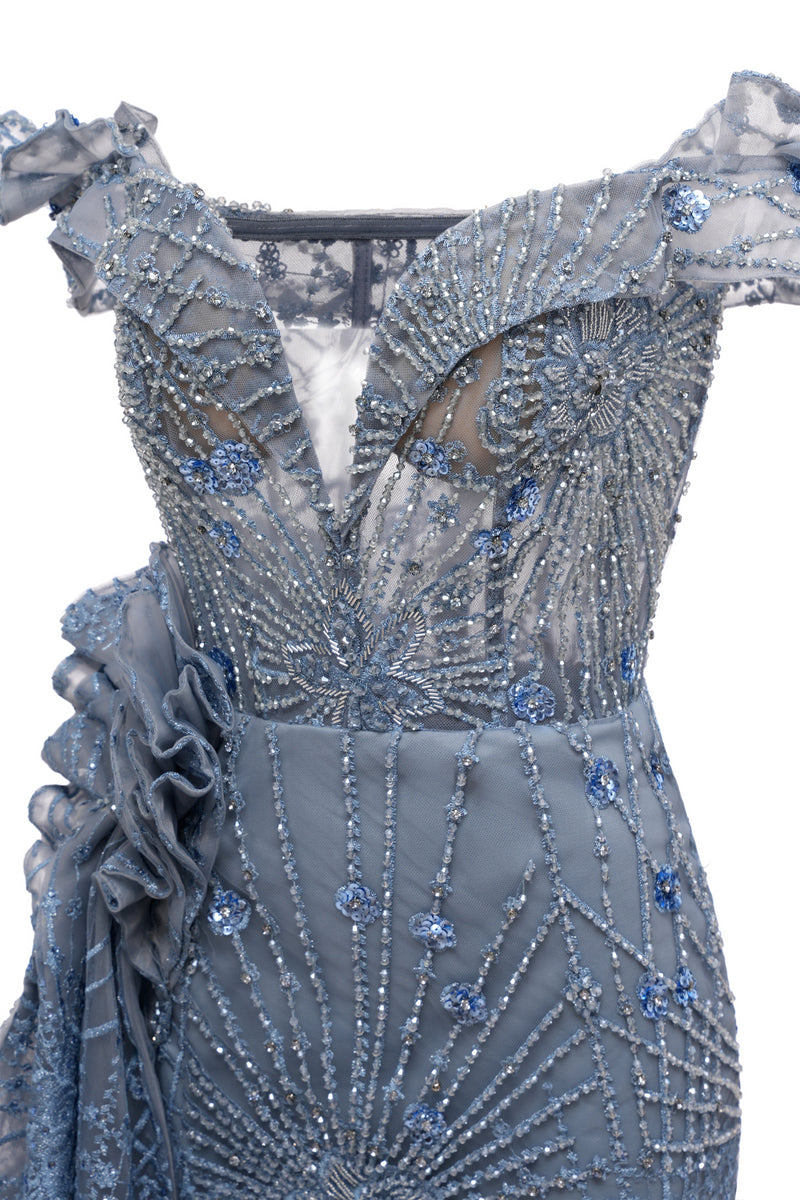 Sparkle Beaded Gray Off the shoulder Flowers Evening Dresses Ballbella Sparkle Beaded Gray Off the shoulder Flowers Evening Dresses Ballbella