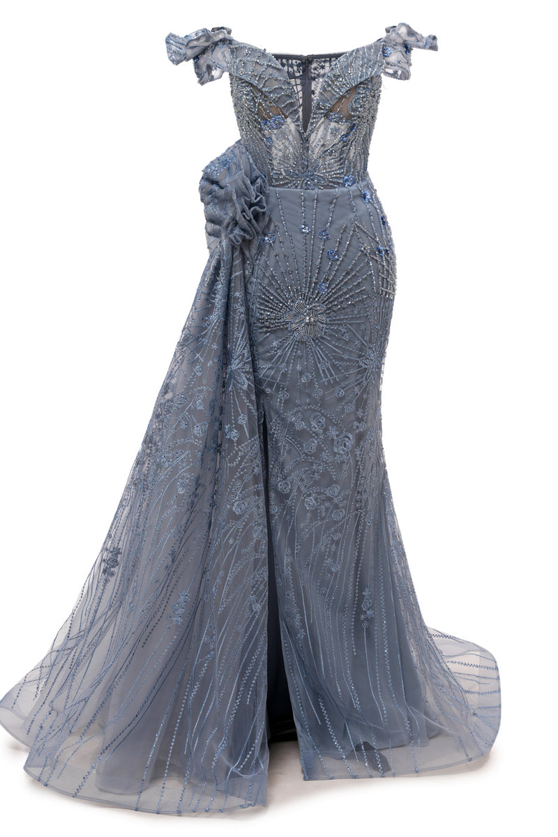 Sparkle Beaded Gray Off the shoulder Flowers Evening Dresses Ballbella Sparkle Beaded Gray Off the shoulder Flowers Evening Dresses Ballbella