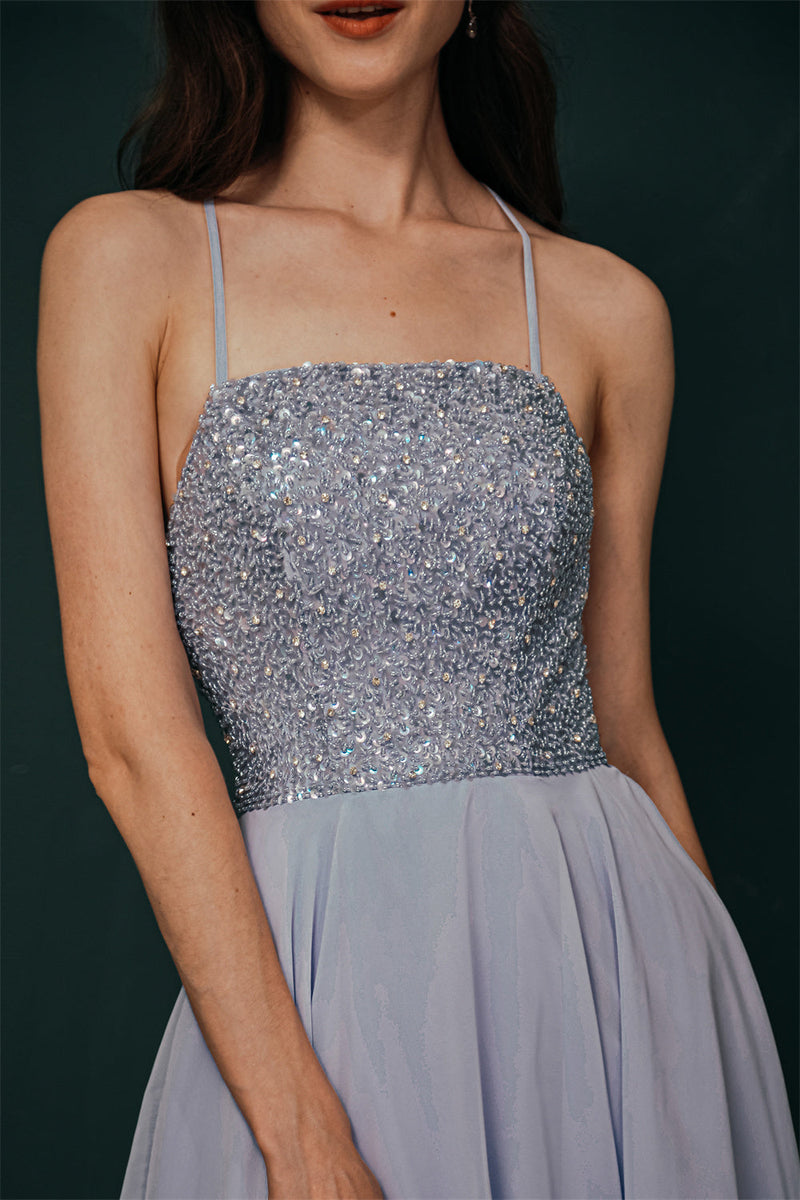 Sparkle Beaded Silver Halter Short Criss-cross Homecoming Dress, Dark Gray / US2 Sparkle Beaded Silver Halter Short Criss-cross Homecoming Dress, Dark Gray / US2