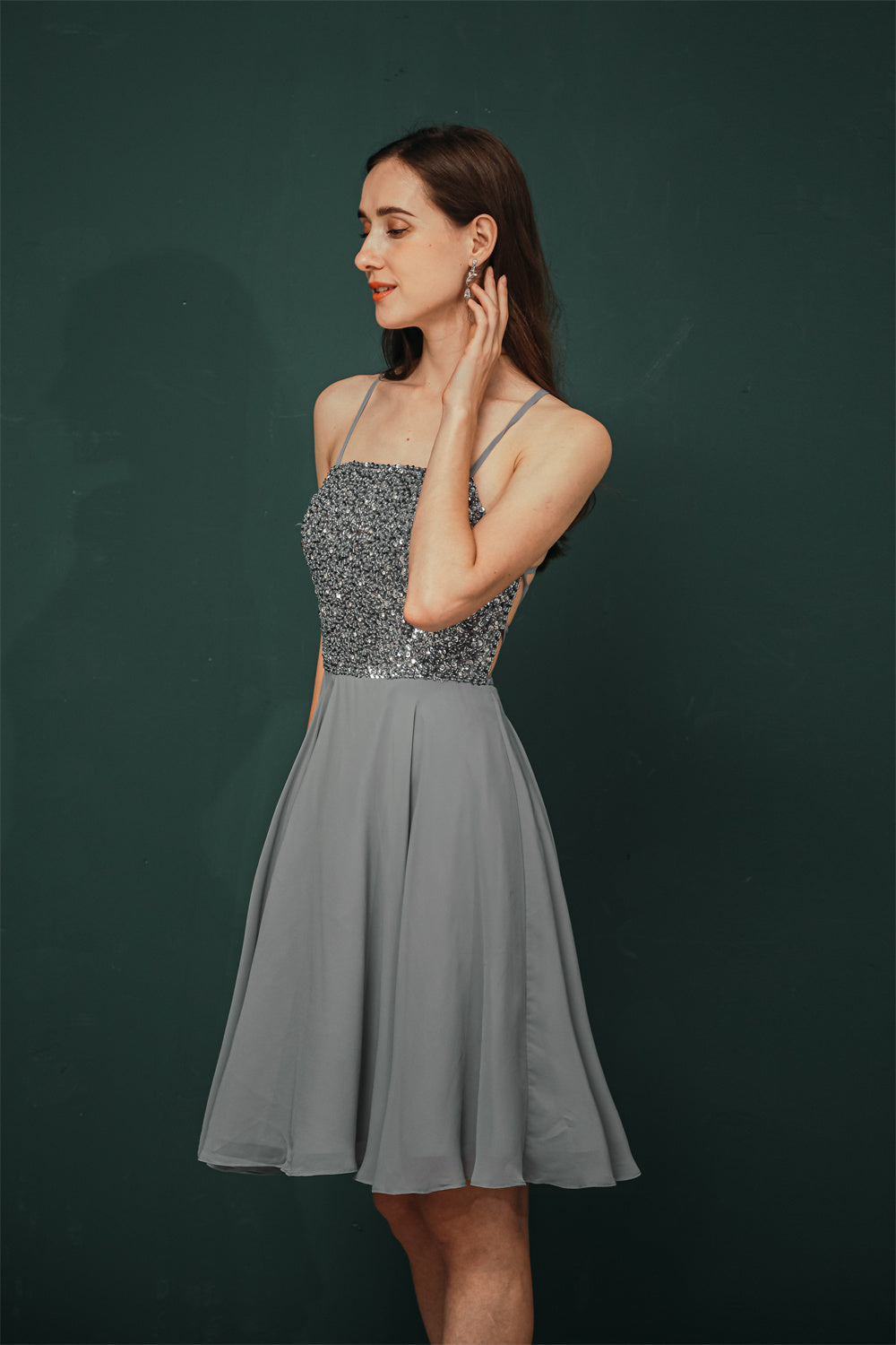 silver homecoming dress Sparkle Beaded Silver Halter Short Criss-cross Homecoming Dress – Ballbella
