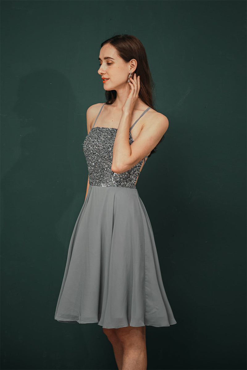 short silver homecoming dresses Sparkle Beaded Silver Halter Short Criss-cross Homecoming Dress – Ballbella