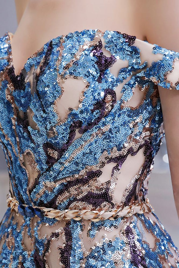 Sparkle Off-the-Shoulder Rainbow sequin A-line Long Prom Party Gowns Sparkle Off-the-Shoulder Rainbow sequin A-line Long Prom Party Gowns