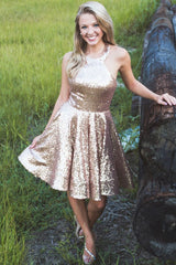 Find the Sparkle Sequins Halter Homecoming Dress Affordable Sleeveless Short Cocktail Dress for your party,  Ballbella custom made you short cocktail dresses,  more than 1000 styles to choose from.