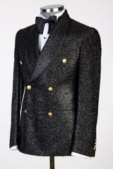 Sparkling Black Shawl Lapel Double-Breasted Men¡¯s Suit-Ballbella