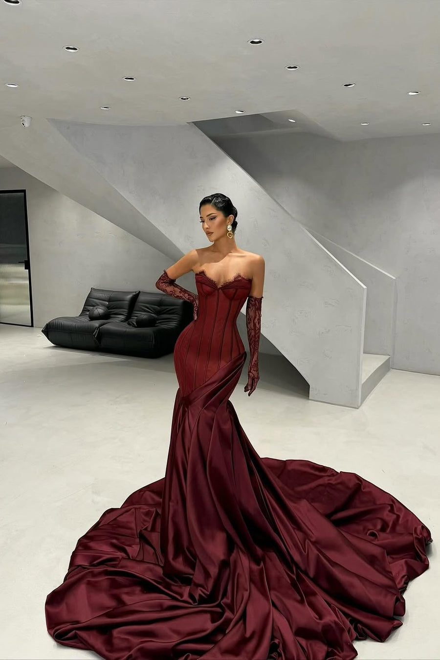 blue dress for baby girl Spaghetti Straps Burgundy Sexy Long Prom Dresses Mermaid Sparkly Eveni –  SELINADRESS main image 1