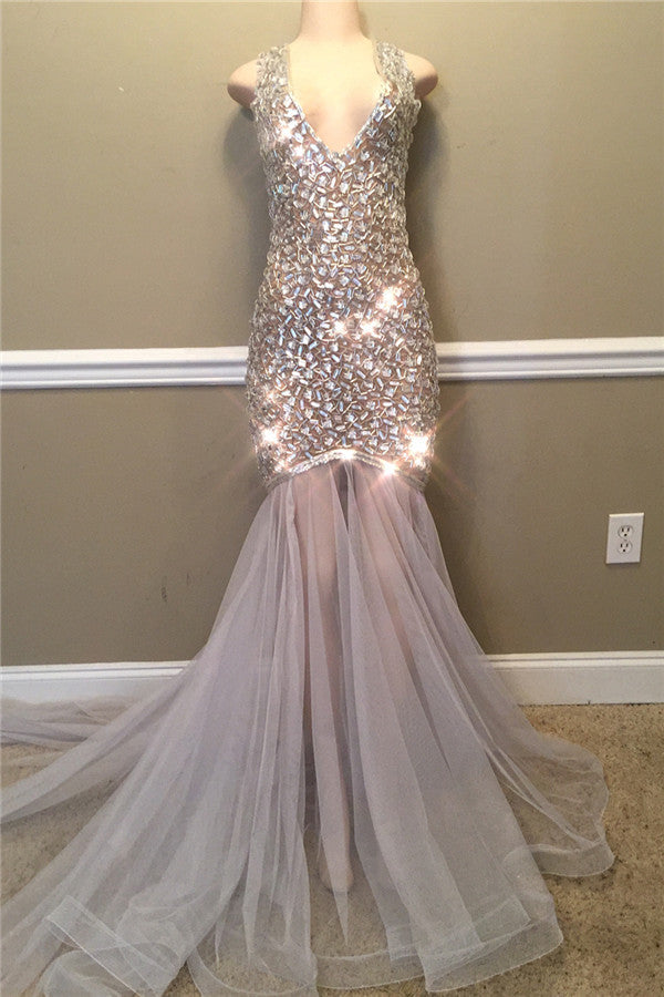 Ballbella offers Sparkling Crystal Straps Chic V-neck Prom Dresses Open Back Fit and Flare Alluring Evening Gowns On Sale at an affordable price from to Mermaid skirts. Shop for gorgeous Sleeveless collections for your big day.