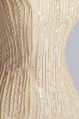 Sparkling Daffodil Spaghetti-Strap Sleeveless Prom Dress Mermaid Beading With Zipper-Ballbella