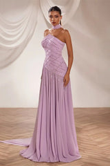 Sparkling Strapless Sleeveless Chiffon Prom Dress A-Line Beads With Pleats Zipper-Ballbella