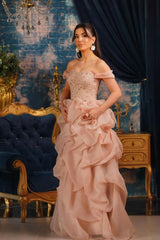 Sparkling Sweetheart Off-The-Shoulder Organza Prom Dresses Sheath Long With Gem-Ballbella