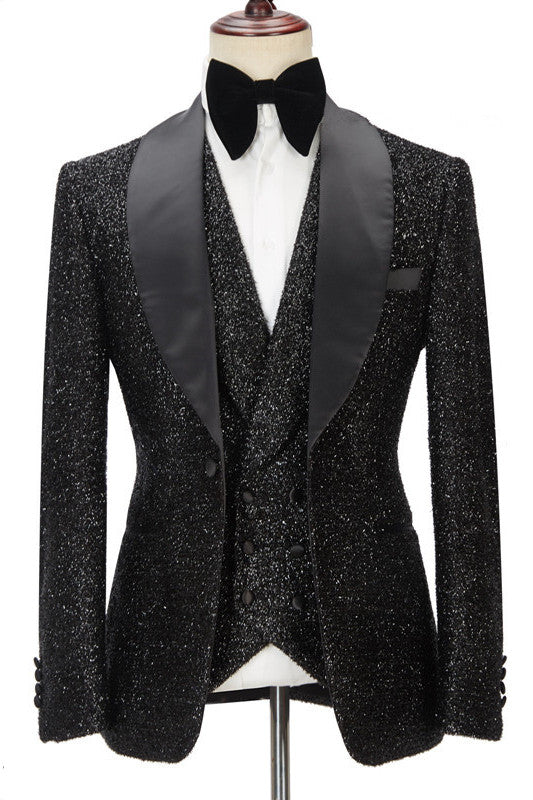 Shop for Sparkly Black Three Pieces Shawl Lapel Bespoke Wedding Suit for Men in Ballbella at best prices.Find the best Black Shawl Lapel slim fit blazers with affordable price.