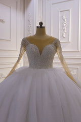 Sparkly Jewel Sequined Long Sleevess Princess Wedding Dress-Ballbella