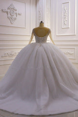 Sparkly Jewel Sequined Long Sleevess Princess Wedding Dress-Ballbella